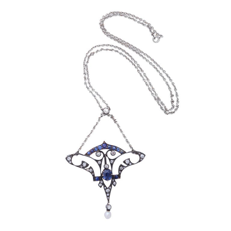 Special Arte Neuveau Sapphire and Diamond Pendant
