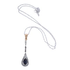 Edwardian Period Two-Color Gold Sapphire Diamond Drop Pendant