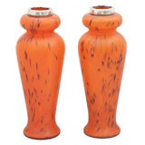 Pair of Art Deco Sterling Silver-Mounted Art Glass Vases