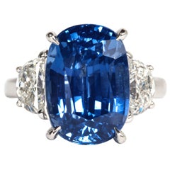 Certified Natural No Heat 11.51 carat Cushion cut Sapphire and Diamond Ring 5