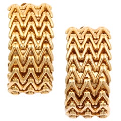 Golden Chevron Link Hoop Earrings, Costume Jewelry