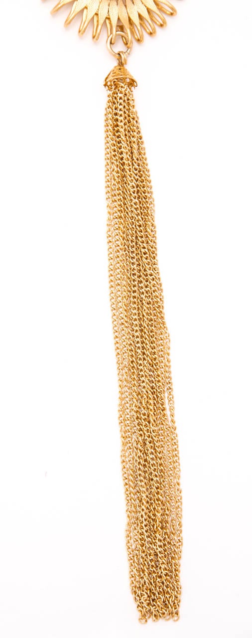 Goldtone Sunburst Necklace with Long Tassel, Costume Jewelry In Excellent Condition For Sale In Stamford, CT