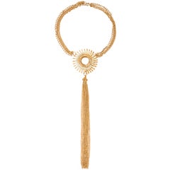 Goldtone Sunburst Necklace with Long Tassel 8