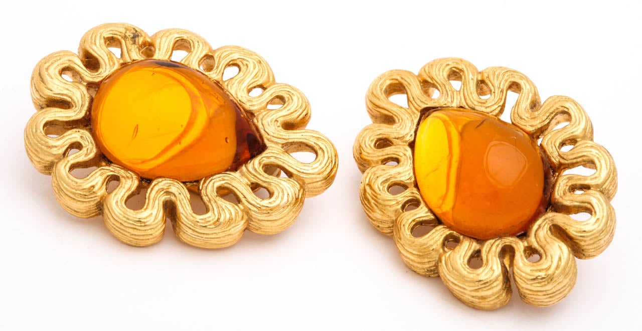 Givenchy Amber and Goldtone Earrings In Excellent Condition In Stamford, CT