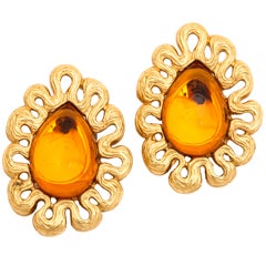 Givenchy Amber and Goldtone Earrings