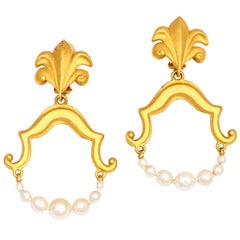 Goldtone and Pearl Hoop Earrings 5