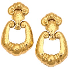 Vintage Hammered Golden Door Knocker Earrings