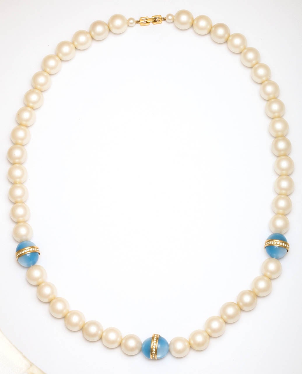 Givenchy Large Faux Pearl Necklace with Blue Beads, Costume Jewelry at 1stDibs chanel style