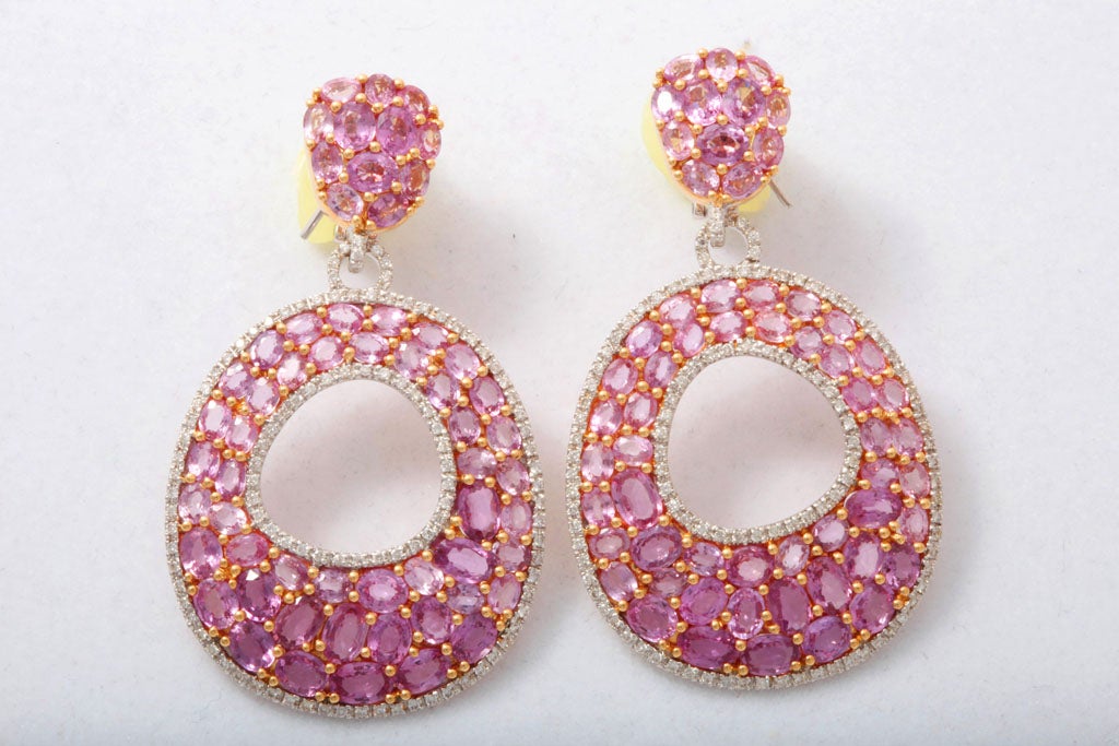 18 k Pink sapphire and diamond earrings