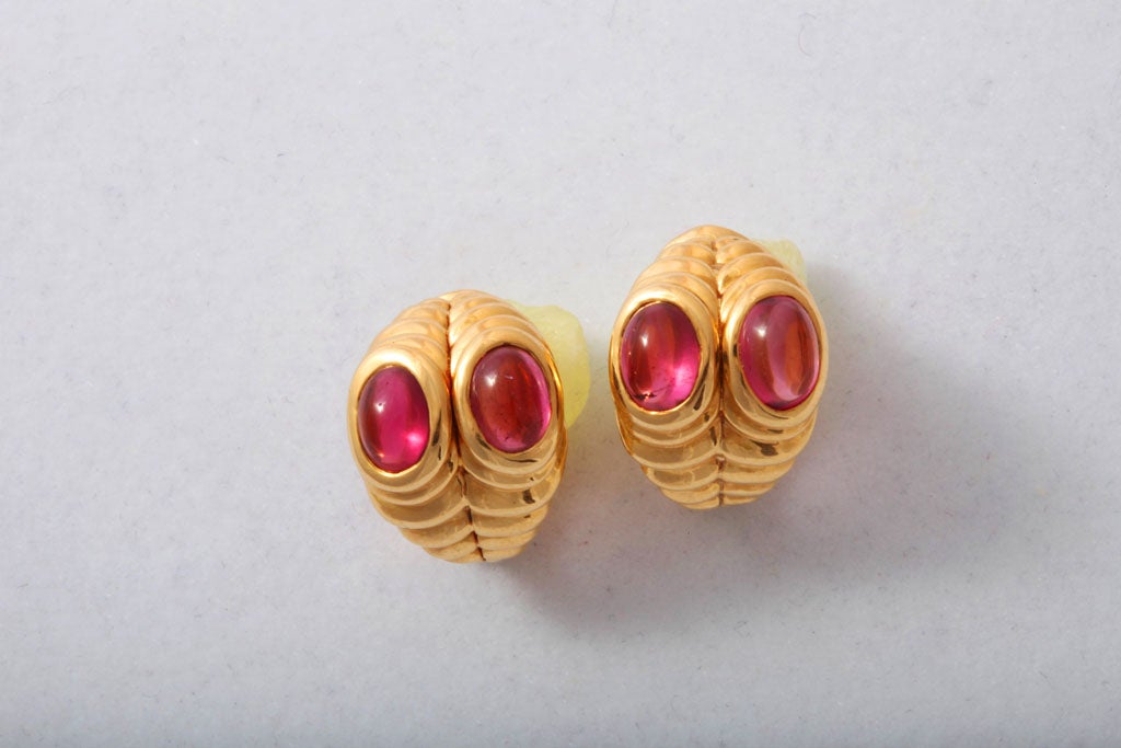 18 k Pink tourmaline and gold earrings