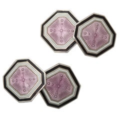 Art Deco Sterling Silver and Guilloche Enamel Cufflinks