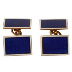 Antique Art Deco Gold and Guilloche Enamel Cufflinks