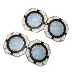 Foster & Bailey Art Deco Guilloche Enamel Sterling Silver Cufflinks