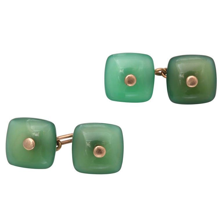 Art Deco Jade and Gold Cufflinks For Sale