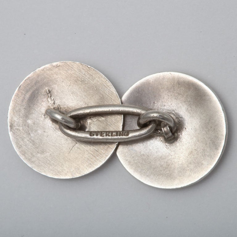 Men's 1920s-1930s Art Deco Sterling Silver and Guilloche Enamel Cufflinks For Sale