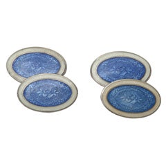 Antique 1920s-1930s Art Deco Sterling Silver and Guilloche Enamel Cufflinks