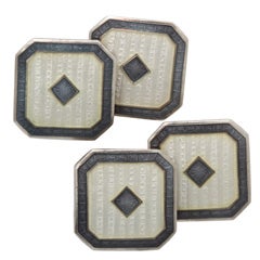 Antique Art Deco Sterling Silver and Guilloche Enamel Cufflinks