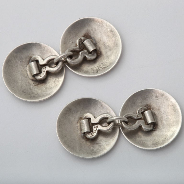Art Deco Sterling Silver Engraved Cufflinks at 1stdibs