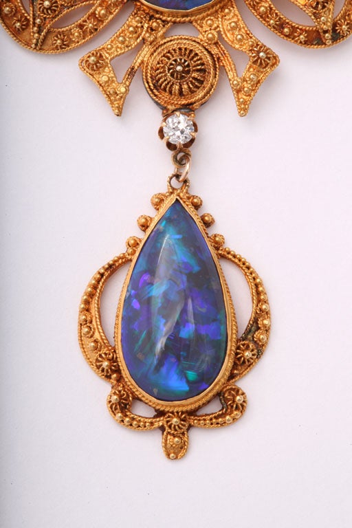 Incredible Etruscan Black Opal Diamond Brooch Pendant In Excellent Condition In Miami Beach, FL