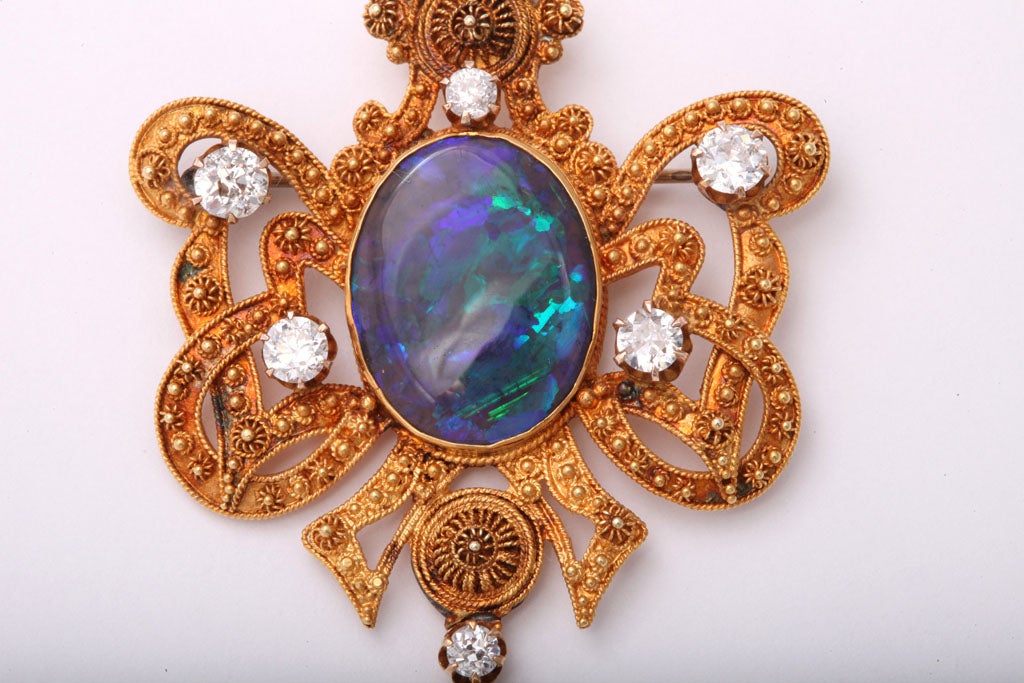 Women's Incredible Etruscan Black Opal Diamond Brooch Pendant
