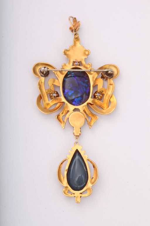 Incredible Etruscan Black Opal Diamond Brooch Pendant 1