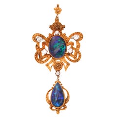 Incredible Etruscan Black Opal Diamond Brooch Pendant