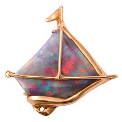 Custom Made Black Crystal Opal Sailboat Pendant