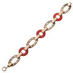 Art Deco Carnelian and Black Enamel Etched Bracelet 10
