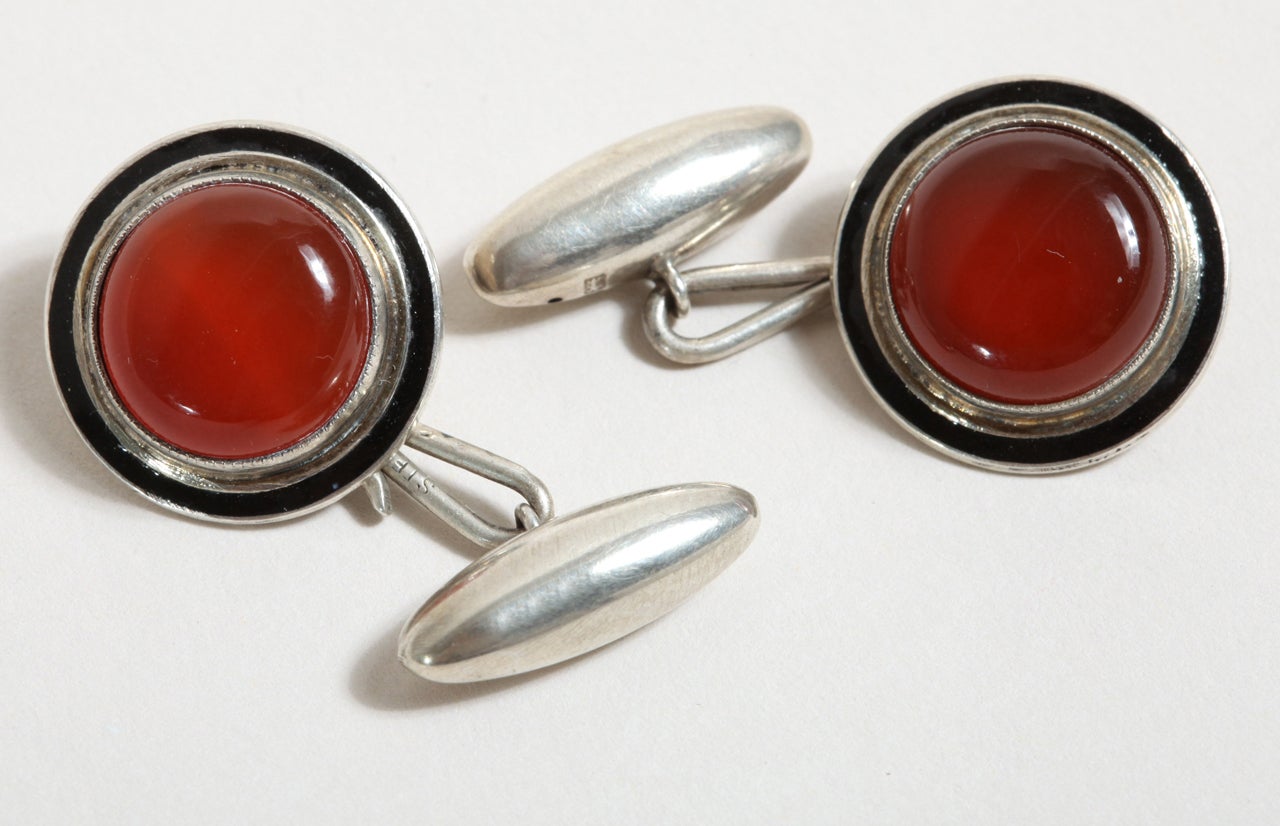 1908 Edwardian Carnelian Sterling Silver Cufflinks In Excellent Condition In New York, NY