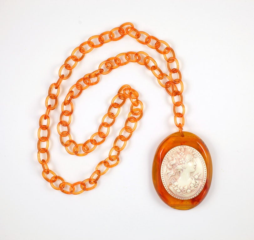 Bakelite and Celluloid Cameo Pendant