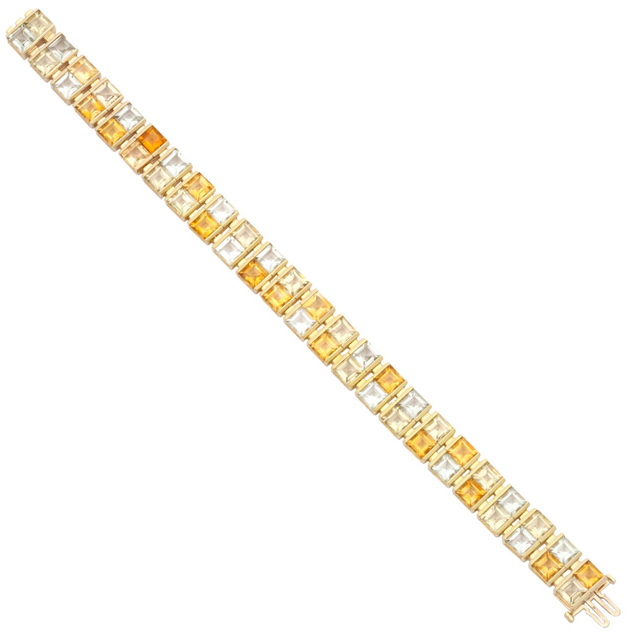14kt yellow gold French Cut Citrine And Aquamarine Double Straightline  Flexible Bracelet European Made Probably  in Holland