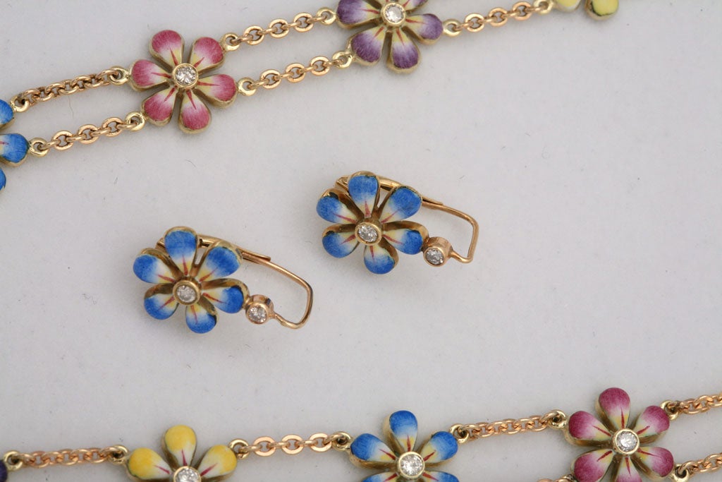 Women's Enamel Diamond Gold Ring Earrings Bracelet Necklace Daisy Flower Suite