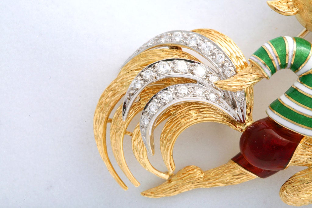 Women's Claflin Style - Amusing Running Squirrel Enamel Ruby Diamond Gold Brooch For Sale