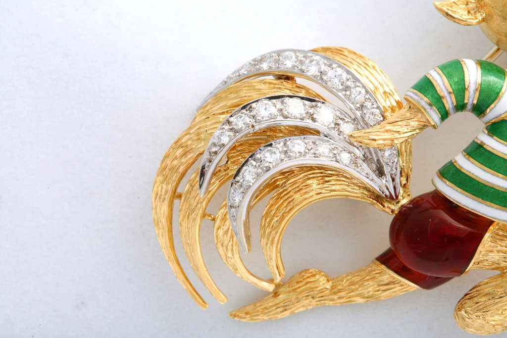 Claflin Style - Divertida ardilla corredora Broche de oro esmaltado con rubí y diamantes en venta 1