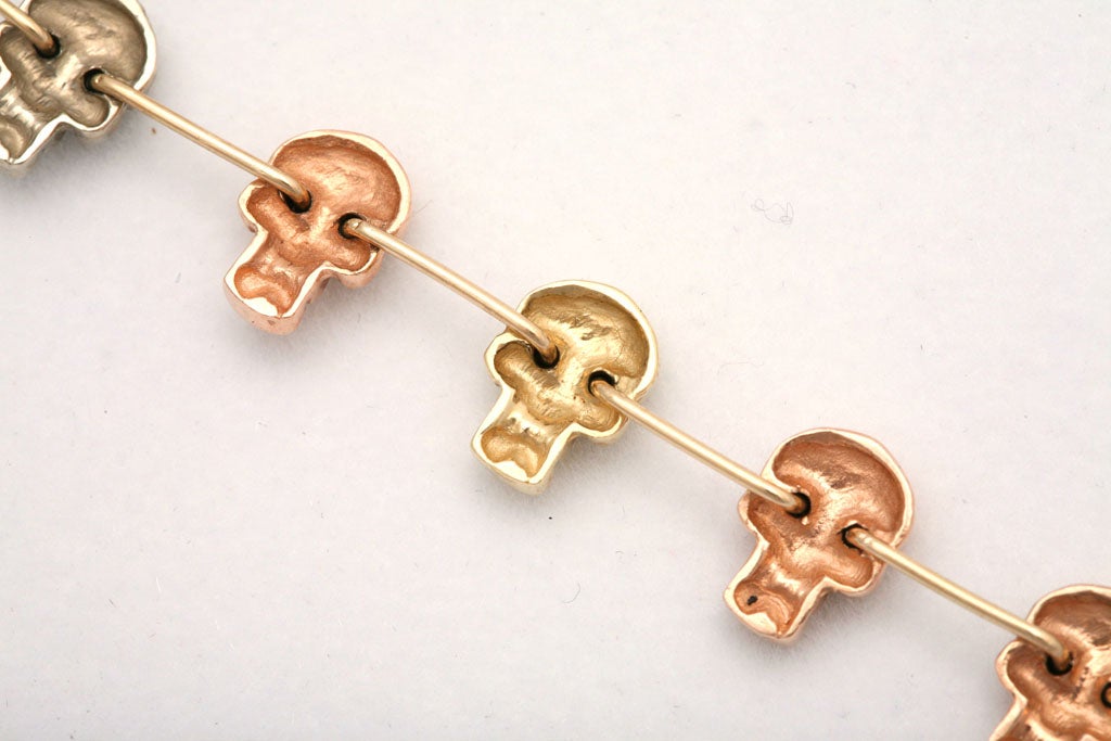 Handmade Three-Color Gold Skull Necklace and Earrings 2