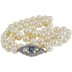 8.5mm Cultured Pearl Necklace with Sapphire Diamond Clasp