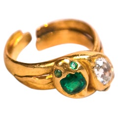 19th c Victorian Gold Serpent Ring with Emerald and Diamond