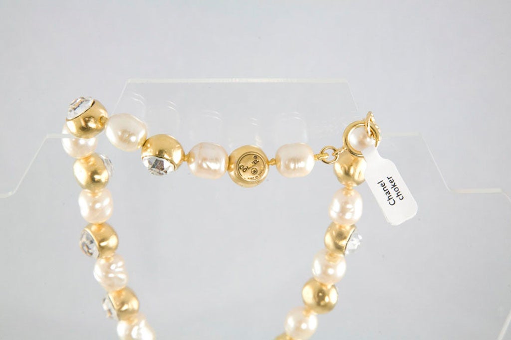 Chanel Glass Pearl and Rhinestone Choker In Excellent Condition In Palm Desert, CA