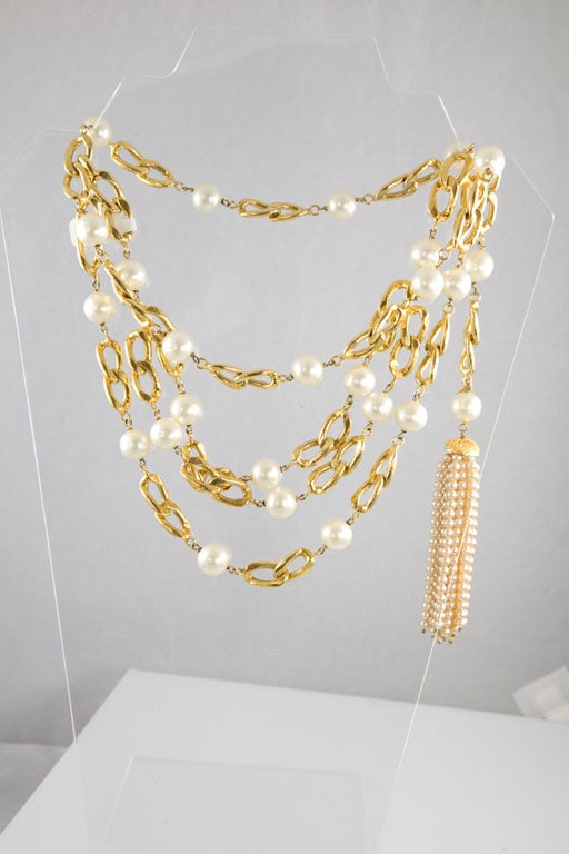 Gold Tone and Glass Pearl Multi-Strand Belt/Necklace by Chanel For Sale 4