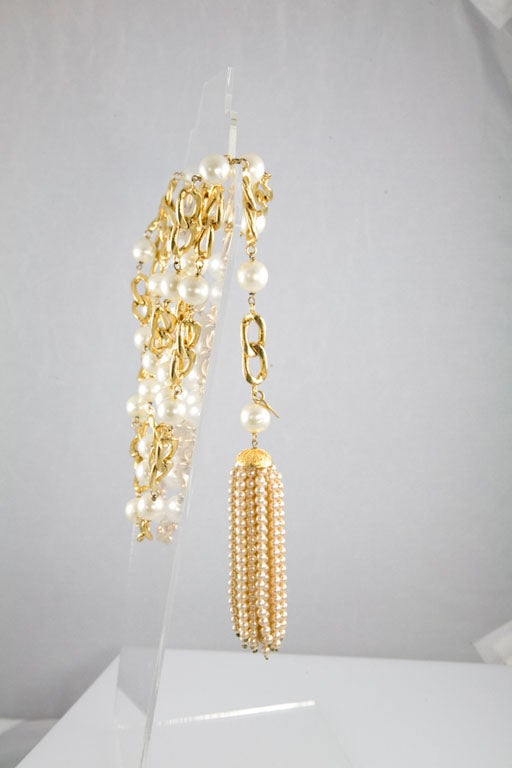 Gold Tone and Glass Pearl Multi-Strand Belt/Necklace by Chanel For Sale 5