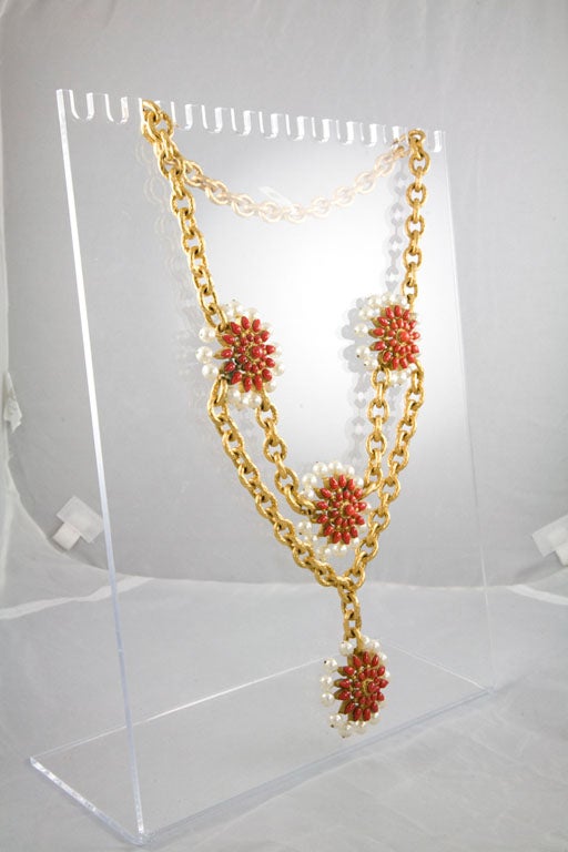 Chanel Stunning Poured  Glass and Pearl Runway Necklace In Excellent Condition For Sale In Palm Desert, CA