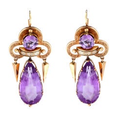 Pair of Victorian Amethyst, Enamel, and 18K Gold Earrings Antique Pair of Victorian Amethyst, Enamel, and 18K Gold Earrings