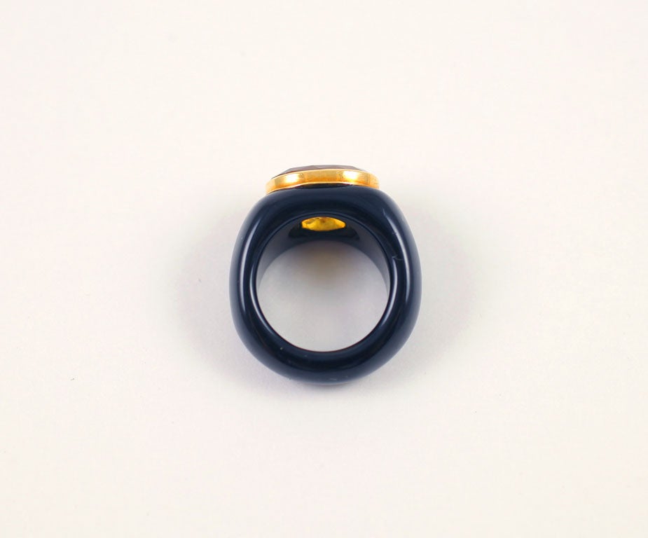 Women's or Men's Vintage Mid Century Modern Citrine Ring in Black and Lemon-Honey