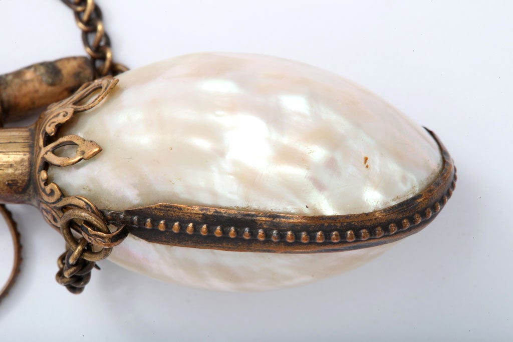 Victorian Brass and Hollow Pearl Perfume Bottle Pendant
