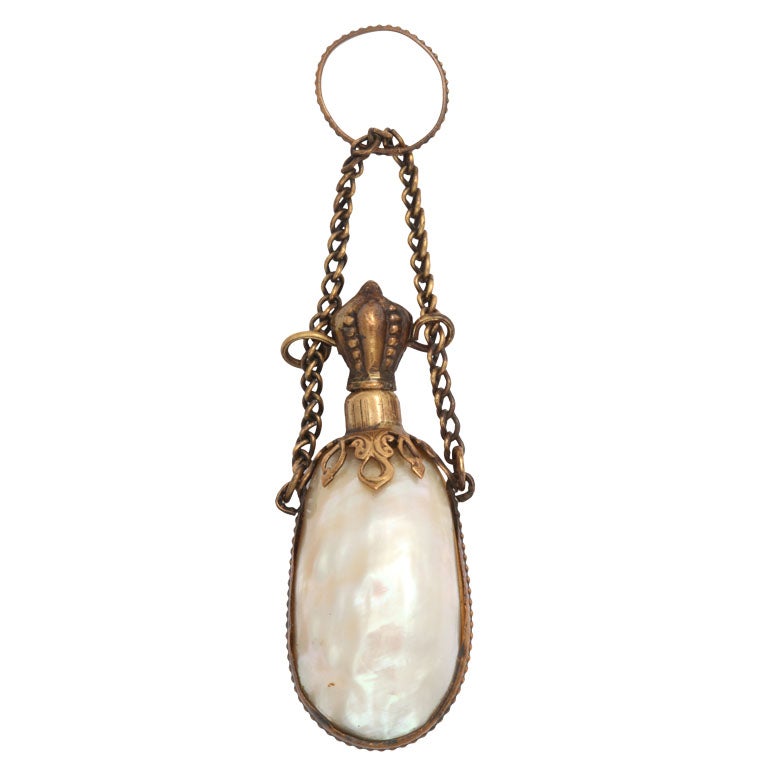 Brass and Hollow Pearl Perfume Bottle Pendant