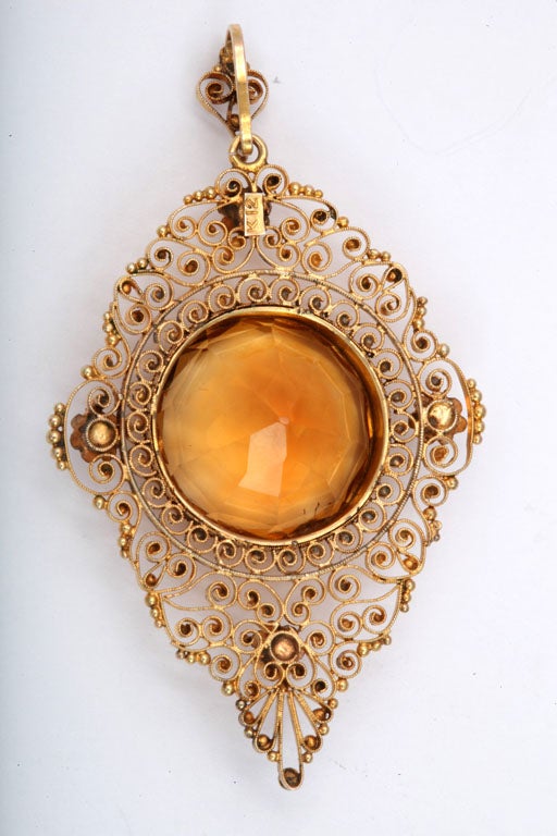 Women's Antique Edwardian Heavenly Filigree and Citrine Pendant