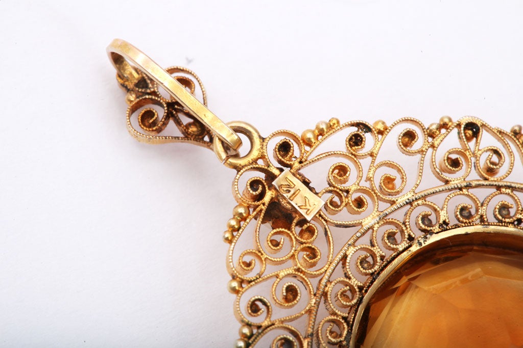 Antique Edwardian Heavenly Filigree and Citrine Pendant In Excellent Condition In Stamford, CT