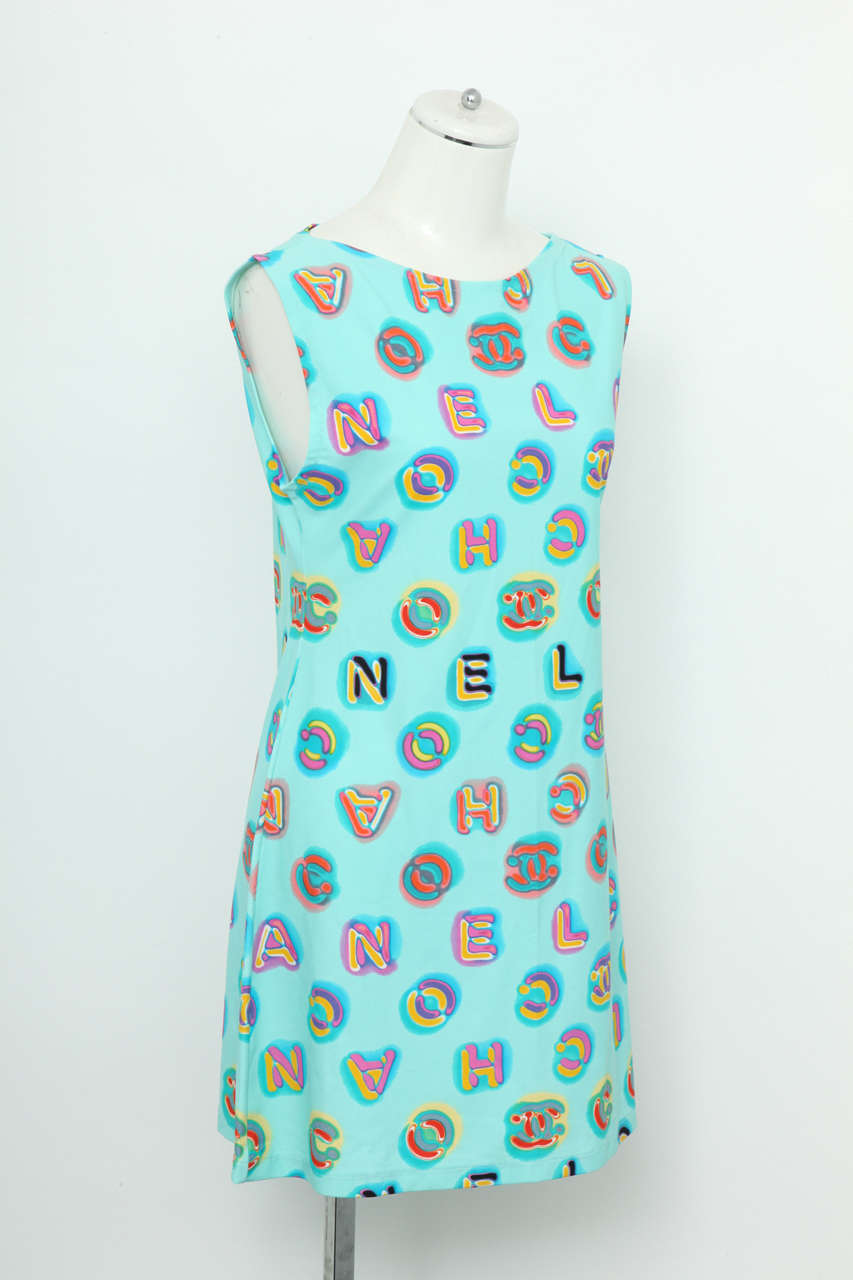 Chanel pop print dress with iconic logos. It can be worn as a swim coverup.