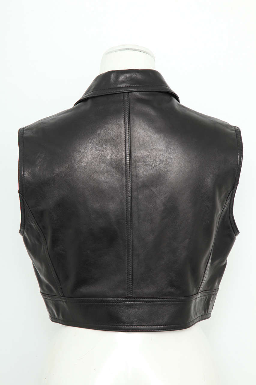 Chanel Cropped Black Leather Vest In Excellent Condition In Chicago, IL
