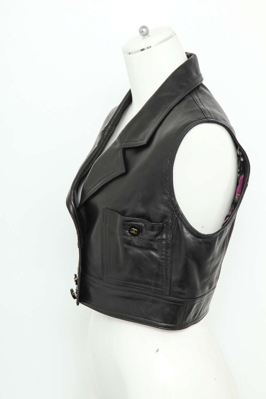 Women's Chanel Cropped Black Leather Vest